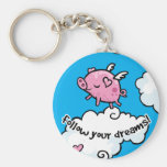 Flying pig dances on clouds key chain
