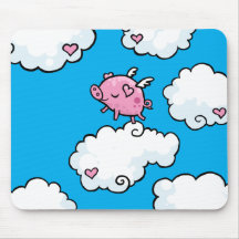 Flying pig dances on clouds mouse pads
