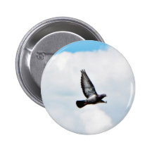 Flying Pigeon On Sky Buttons