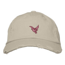 Flying pink bird womens embroidered distressed hat baseball cap