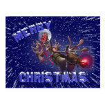 Flying Santa Claus & Rudolph, Red Nosed Reindeer Postcard