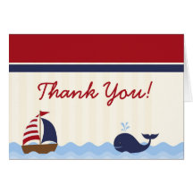 Folded Thank you Card Ahoy Nautical Whale Boat