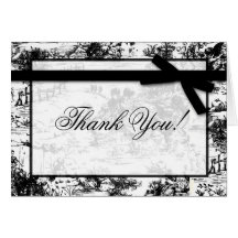Folded Thank you Card Black White Toile Fabric