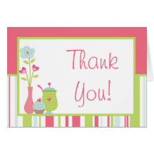 Folded Thank you Card Tea Party Pink Pastel Flower