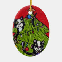 Folk Art Cats Christmas Tree Ornament