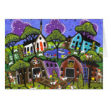 Folk Art Chicken Flock By Lori Everett Card