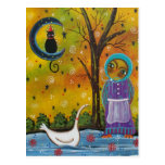 FOLK ART Owl Portrait BY LORI EVERETT postcard