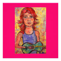 folk girl playing colourful guitar invitations