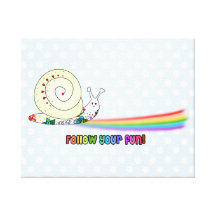 Follow Your Fun Cute Snail following the Rainbow Stretched Canvas Print