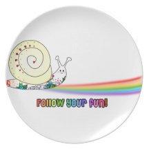 Follow Your Fun Cute Snail following the Rainbow Dinner Plate