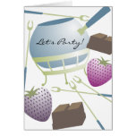 fondue pot strawberries chocolate party invitation cards
