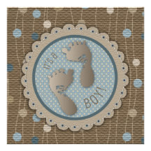 Foot Prints Boy Baby Shower Invitation Square