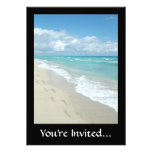 Footprints on White Sandy Beach, Scenic Aqua Blue Custom Announcements