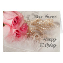 For Fiance, Happy Birthday roses and pearls Card