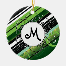 Forest Green Modern-Retro Stripes with Monogram Ornament