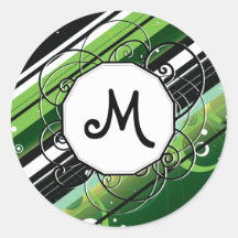 Forest Green Modern-Retro Stripes with Monogram Stickers