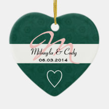 Forest Green Monogram Bride Groom Wedding B461 Christmas Tree Ornaments
