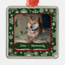 Forest Green Snowflakes Personalised Photo Square Christmas Ornaments