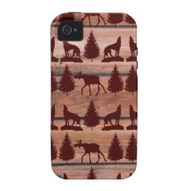 Forest Moose Wolf Wilderness Mountain Cabin Rustic Case-Mate iPhone 4 Cover