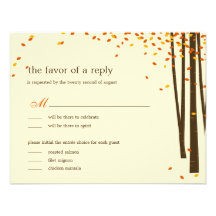 Forest Trees Wedding RSVP cards - Orange - Personalised Announcement