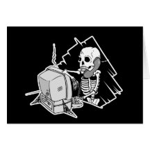 forever skeleton on hold tech support greeting card