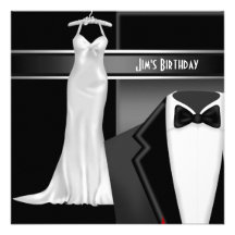 Formal Black Tie and White dress Birthday Personalised Announcements