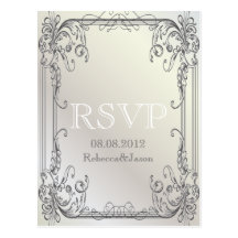 Formal elegant swirls  White vintage Wedding RSVP Post Card