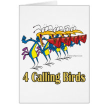 four calling birds 4th fourth day of christmas greeting card