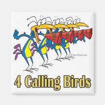 four calling birds 4th fourth day of christmas refrigerator magnets