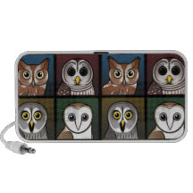 Four Colour Owls (dark) iPod Speakers