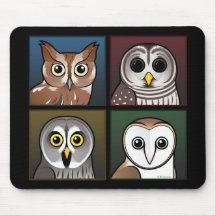 Four Colour Owls (dark) Mouse Pad