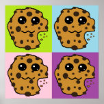 Four coloured Chocolate chip cookies Print