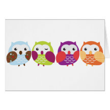Four Colourful Owls Cards