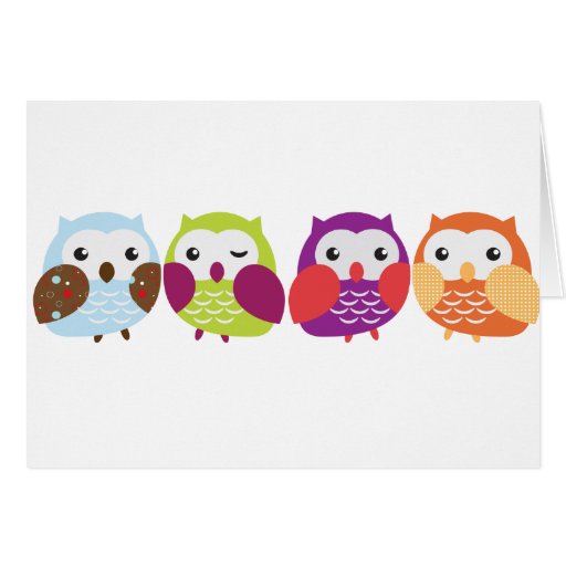 Four Colourful Owls Cards