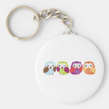 Four Colourful Owls Key Chains