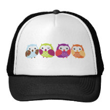 Four Colourful Owls Mesh Hat