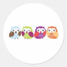 Four Colourful Owls Round Stickers