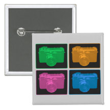 Four Colourful Retro Cameras Pins