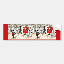 Four People snow slading in the snow land Bumper Stickers