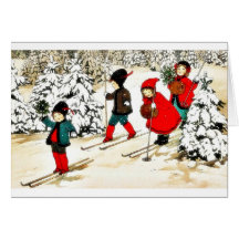 Four People snow slading in the snow land Card