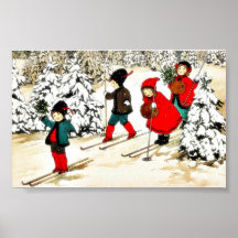 Four People snow slading in the snow land Poster