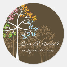 Four Seasons Trees on Brown Gift Label Sticker