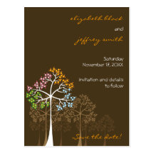 Four Seasons Trees on Brown Save-the-Date Postcard
