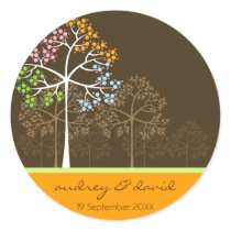 Four Seasons Trees on Brown Seal / Favour / Gift Round Stickers