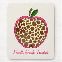 Fourth Grade Teacher Giraffe Print Apple Mousepad