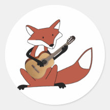 Fox Playing the Guitar Round Stickers