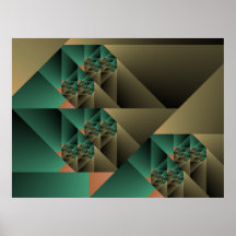 Fractal Art Cubist Fractal One Green and Caqui Poster