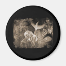 Fractal Background 3D Mermaid Brown Negative Refrigerator Magnets