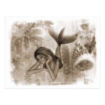 Fractal Background 3D Mermaid Brown Post Card