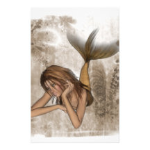 Fractal Background 3D Mermaid Stationery Design